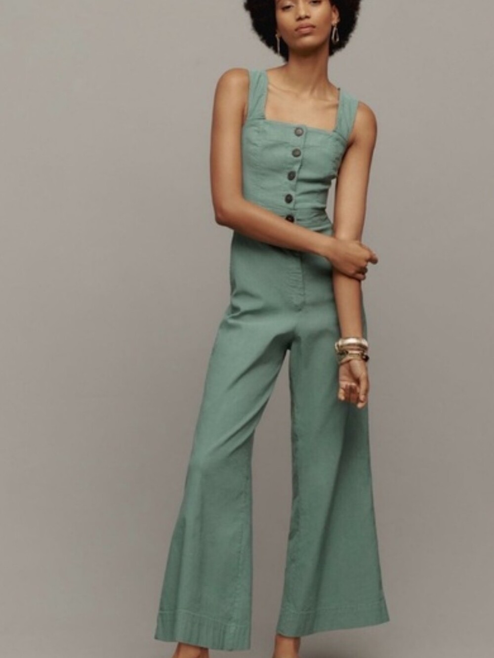 Anthropologie Maeve The Colette Portside Button Front Square Neck Wide Leg